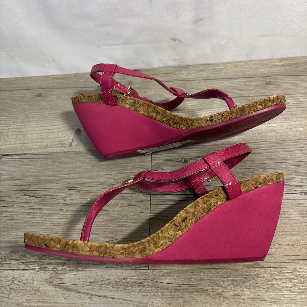 Women's 9 Vintage Ralph Lauren Reeta Strappy Pink Fuchsia Cork Wedge Y2K - Picture 7 of 9